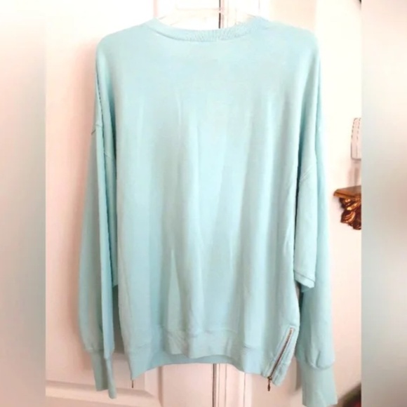 Selkie Blue Crew Neck Sweater with Pink Floral Design - Picture 2 of 7